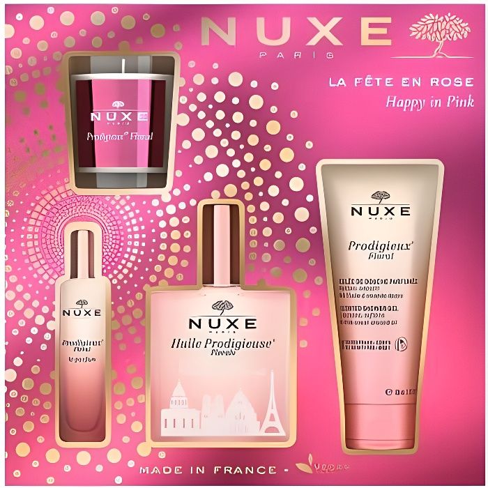 Coffret Nuxe La Fête en Rose - Huile Prodigieuse Florale 100ml - Bougie - Parfum 15ml - Gelée de Douche 100ml