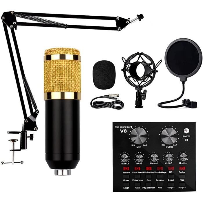 Microphone À Condensateur Kit De Micro BM-800 avec Carte Son en Direct, Suspension De Micro Réglable Bras De Ciseaux en Métal [436]