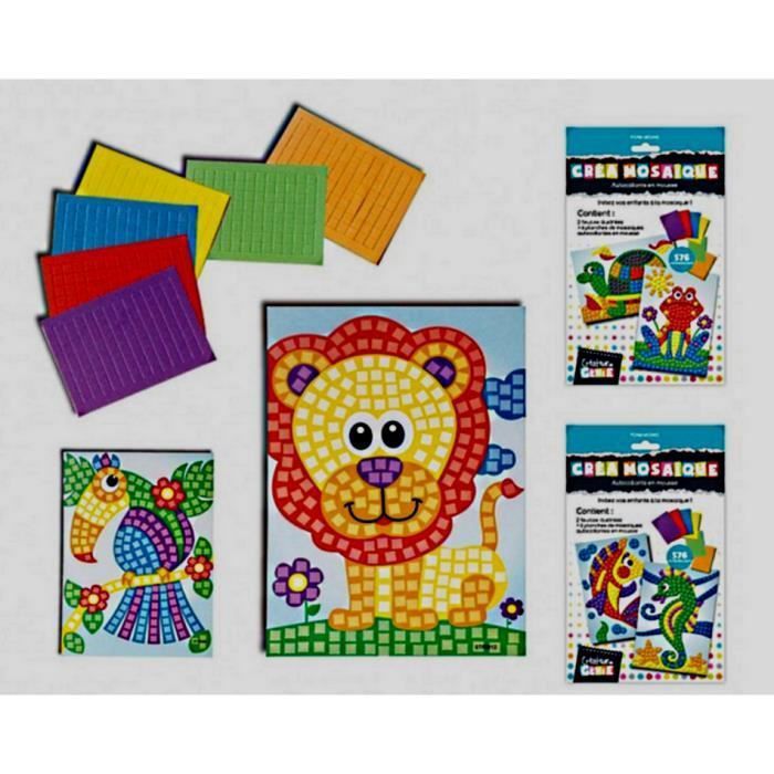 JEU 6 PLANCHE MOSAIQUE AUTOCOLLANT ANIMAUX EN MOUS