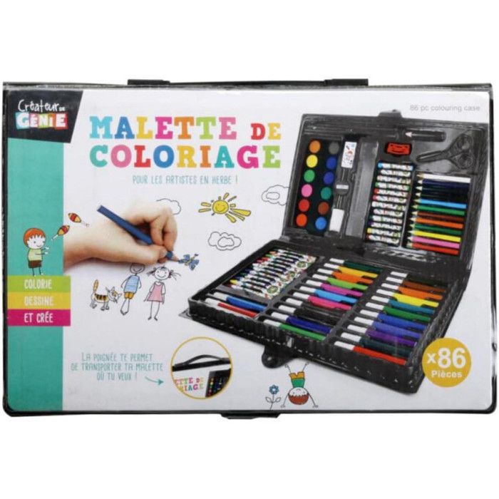 Malette de coloriage 86 pièces feutres crayons de couleurs pastels peintures à l'eau pinceau peinture ... Idéal loisirs créatifs