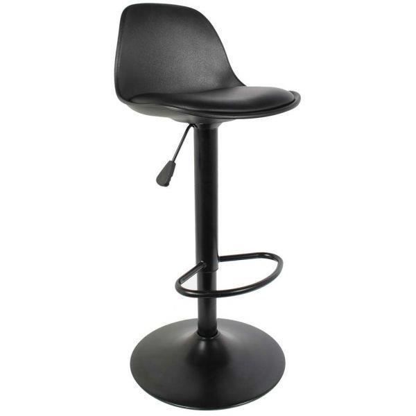 Tabouret de bar - Isak - Noir - Assise rembourrée - Réglable en hauteur - Style contemporain