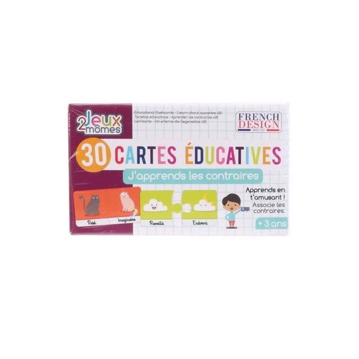 Jeu De 30 Cartes Educatives j'apprends Les Contraires 12cm Multicolore