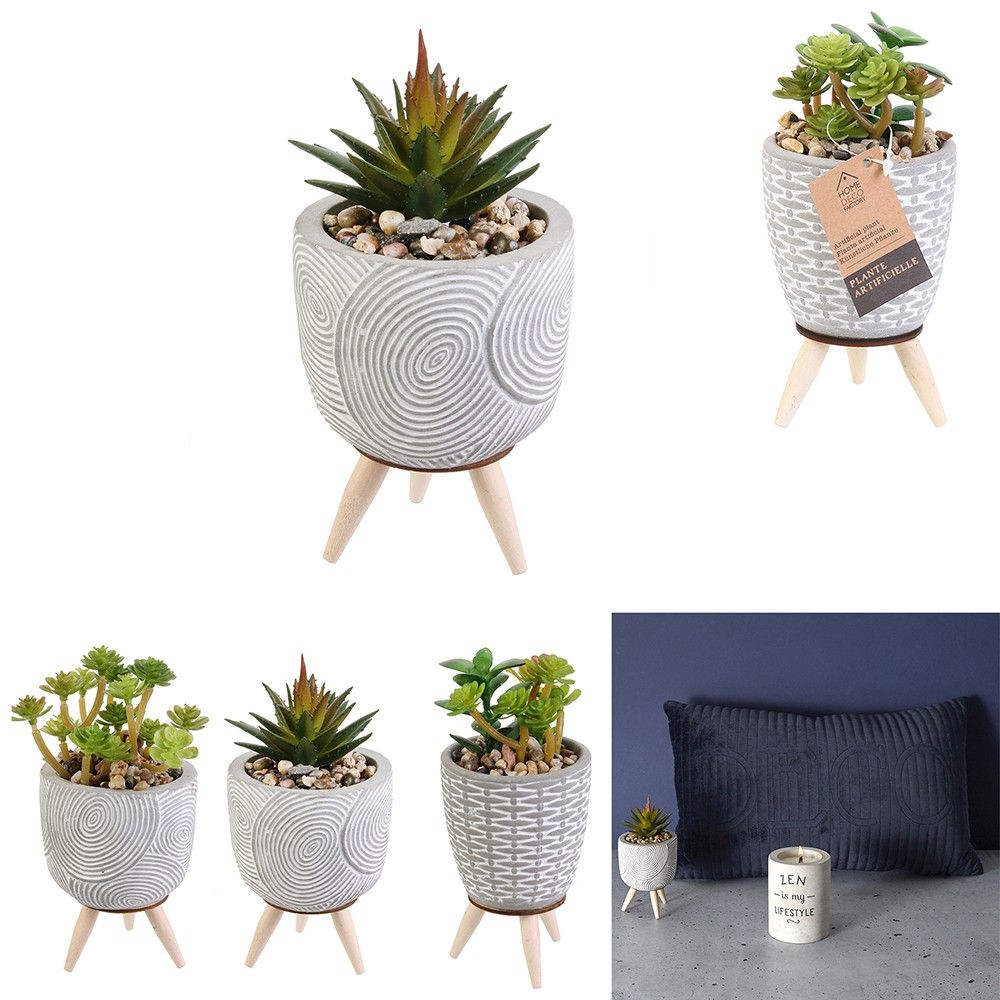 PLANTE ARTIFICIELLE POT CIMENT SUR PIED 14.50X8CM Vert, Anis, Menthe, Eau