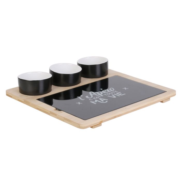 PLATEAU BAMBOU AVEC PLANCHE ET COUPELLE X3