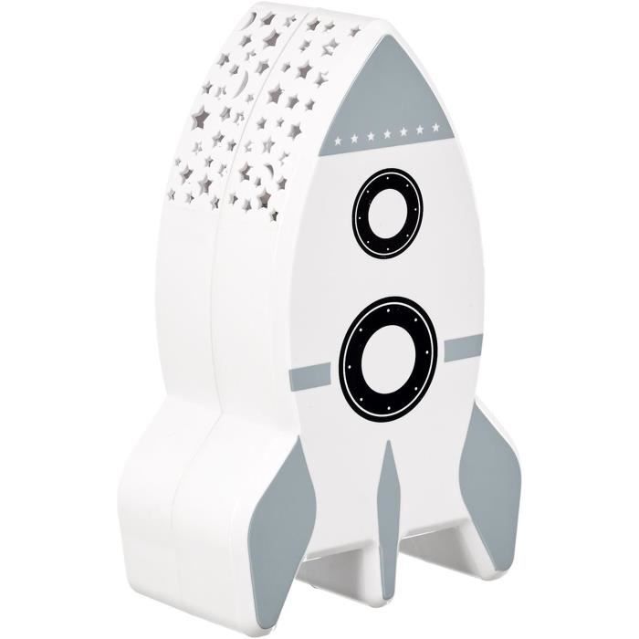 Home Deco Kids LA11044 Lampe veilleuse Enfant Projection murale ciel étoilé Fusée Blanc gris et noir Plastique H15 x 5,7 x 9,5 cm