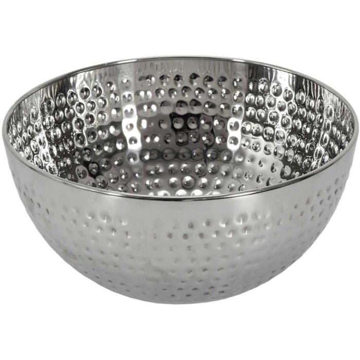 Saladier en métal argenté martelé 3 litres