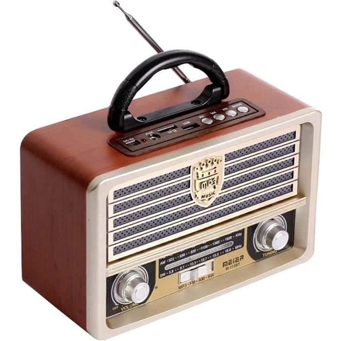 Radio FM en Bois Vintage rétro, Radio AM SW, Haut-Parleur sans Fil Bluetooth 4.0, Lecteur MP3 à Disque TF Carte U, antenne [383]