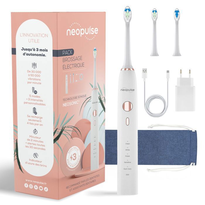 Brosse à dents électrique - NEOPULSE - NEOSONIC - 50000 VPM - 15 modes - Blanc