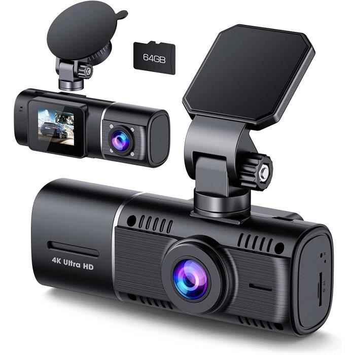Dashcam Voiture Avant Intérieur 4K + 1080P, Caméra Embarquée pour Voiture Vision Nocturne IR, Dash Cam avec G-Capteur,24H Mode[56]