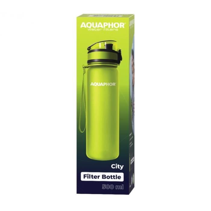 Aquaphor Bouteille filtrante City - 500 ml - Filtres en déplacement - Élimine le chlore - Vert
