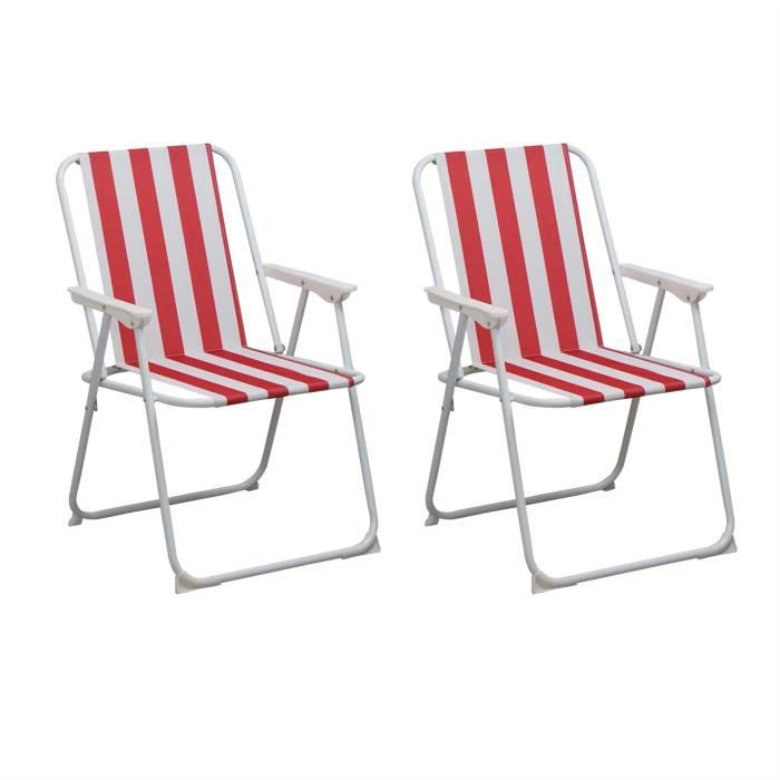 Chaise basse pour la plage/le camping - pliante/transportable - rayures rouges - lot de 2