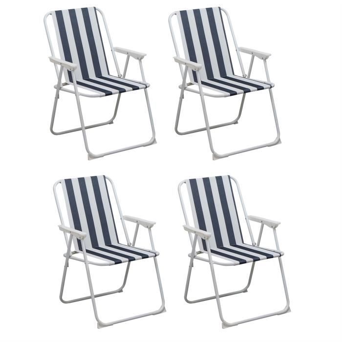 Chaise basse pour la plage/le camping - pliante/transportable - rayures bleues - lot de 4