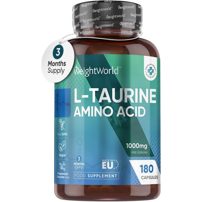 L Taurine 1000mg - 180 Gélules Haute Absorption - Complément Alimentaire à la Taurine Vegan Pure