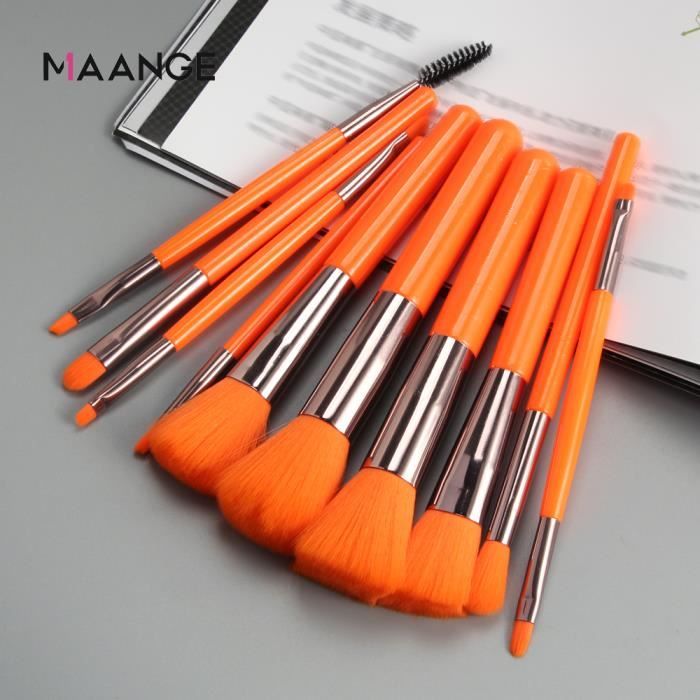 10Pcs Orange -Ensemble de pinceaux de maquillage professionnels, 6 à 25 pièces, brosses en poils naturels, poudre de fond de teint,