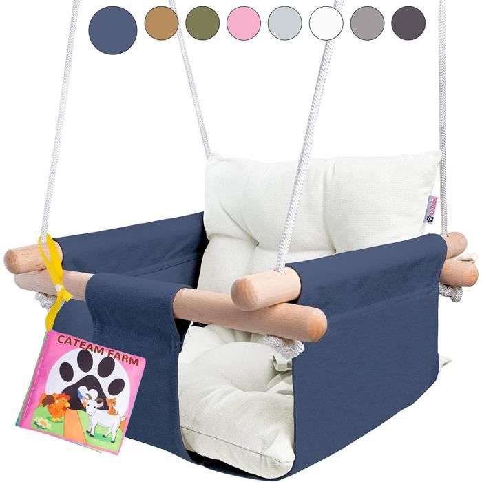 Cateam Balançoire Bébé Toile Suspendue Bois Ceinture Sécurité Chaise Bala