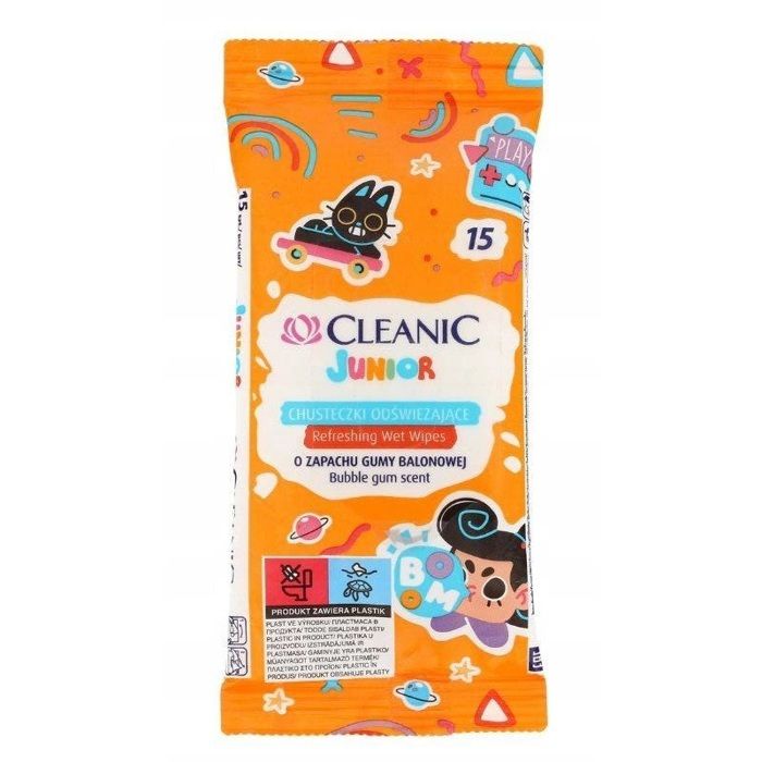 Cleanic Junior Lingettes Rafraîchissantes Antibactériennes Enfants Bubble Gum x15