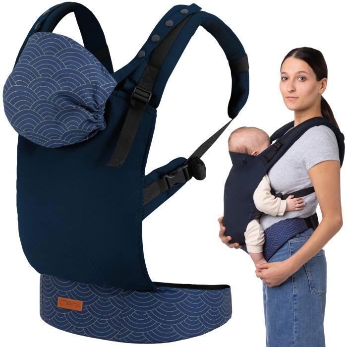MoMi COLLET – Porte-Bébé Ergonomique et Physiologique – Portage Avant / Arrière – Réglable – Jusqu’à 15 kg – Bleu Marine