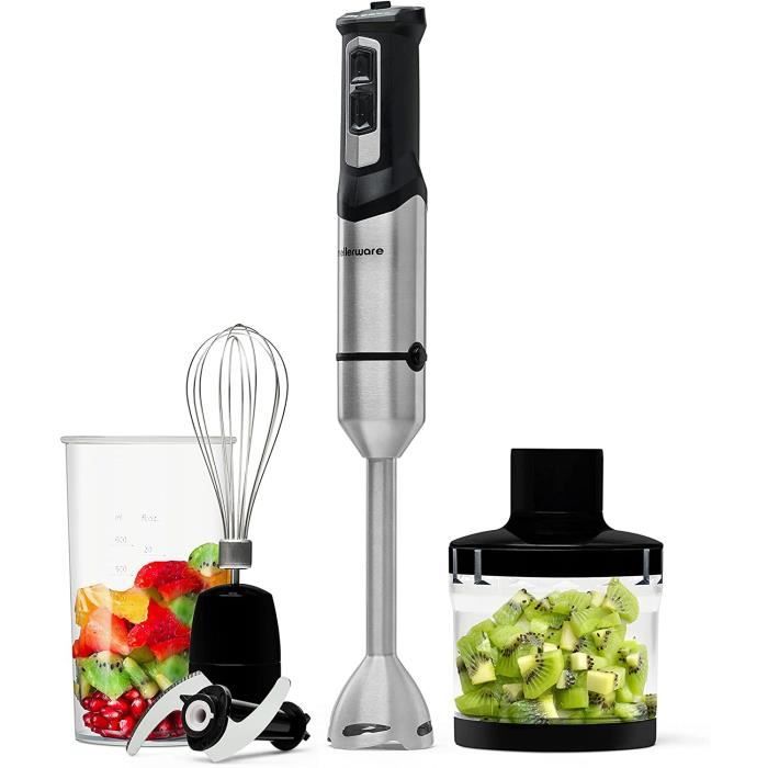 Mellerware - Mixeur plongeant Spiro! 1000W | Blender Multifonction 3en1, Hachoir, Émulsifiant, Mélanger | Anti-éclaboussures | Noir