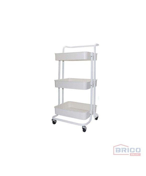 Chariot de rangement à 3 étagères, avec roues, Blanc 43*34*85 cm - Ferri