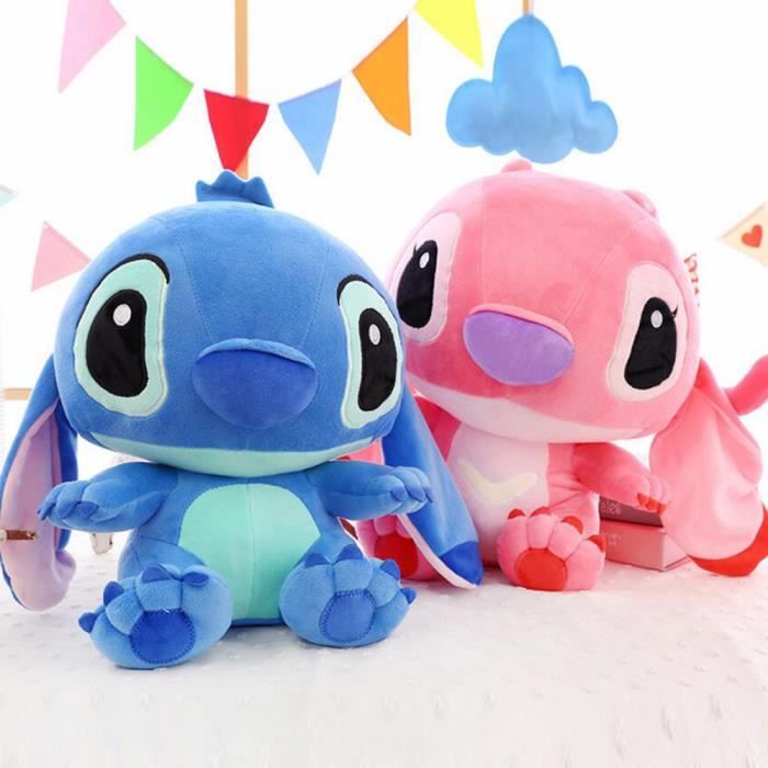 lot de 2 Stitch 40cm rose+bleu peluche Mignonne Cadeau de Noël-Enfant Aller à l'école Cadeau