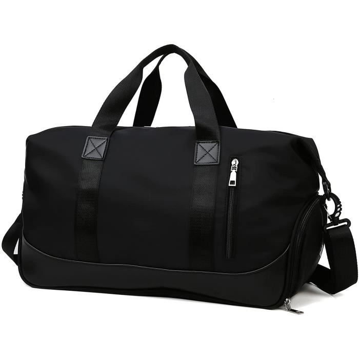 Sac de Sport Grande Capacité avec Compartiment Chaussure Poche Humide pour Femme et Homme Sac Voyage Cabas de Fitness Camping (Noir)