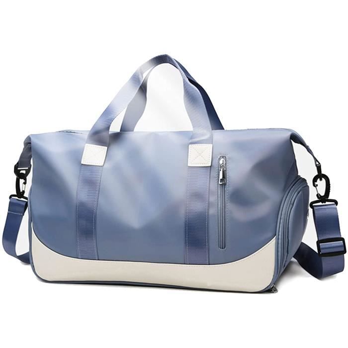 Sac de Sport Grande Capacité avec Compartiment Chaussure, Poche Humide et Manchon pour Chariot pour Sac Voyage Cabas Fitness(Bleu)