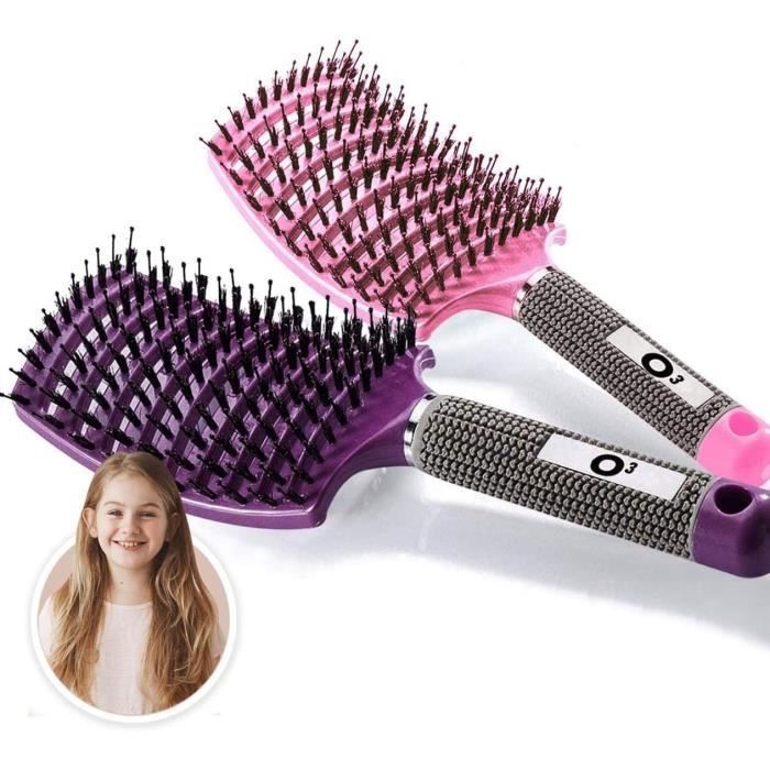 Brosse Poil de Sanglier- 2 Brosses à Cheveux en Poils de sanglier- Démélant Cheveux 100% Narurel - Démêler sans larmes ! Set Brosses