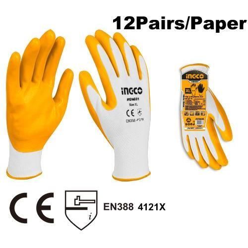INGCO Gants en nitrile XL - HGNG01 - jaune