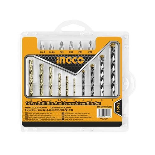 INGCO SET DE FORETS ET EMBOUTS 16 PIÉCES - AKSDB9165