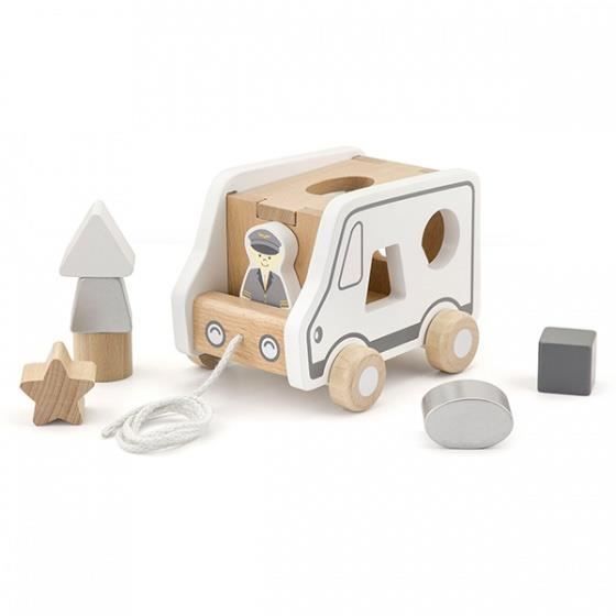 trolley en bois forme niveleuse 18 cm blanc/blanc