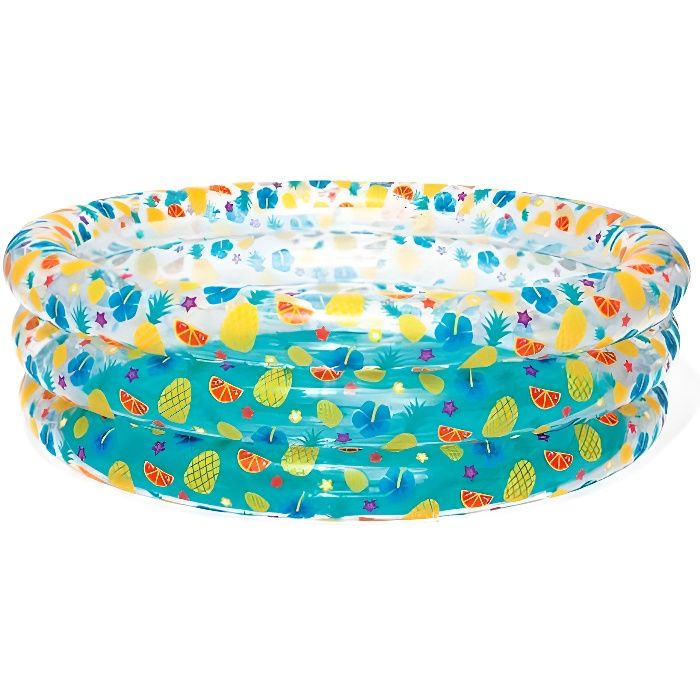 Piscine Gonflable Enfant - Bestway - Transparent Tropical Play - Rond - 170x53 cm - Vinyle durable - Multicolore