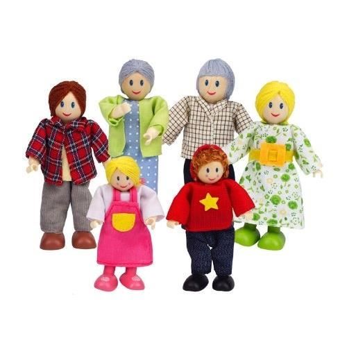Poupées famille heureuse caucasien HAPE E3500 - Grand-père, grand-mère, maman, papa, frères et soeurs