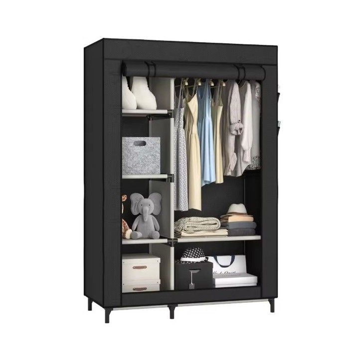 Penderie grand modèle avec rangements - Noir - 110x46x167cm - 15Kg