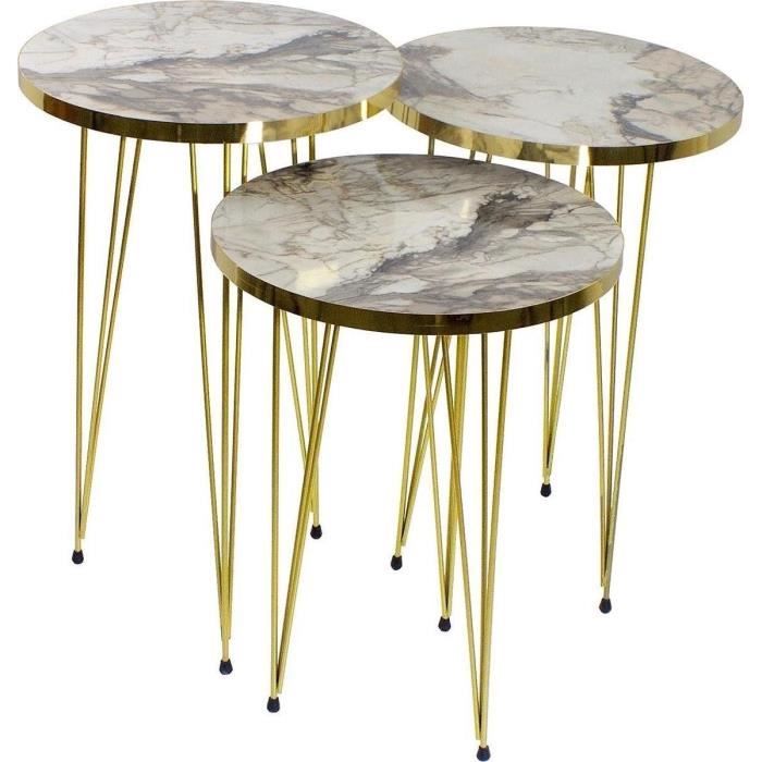 SET3 TEREK TABLE GIGOGNE RONDE MARBRE BLANC - 54X35X35