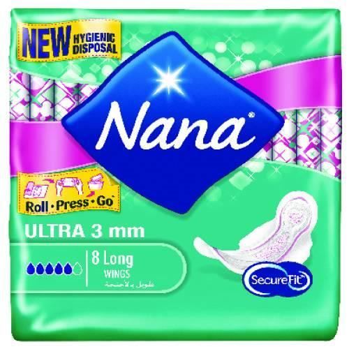 NANA - Serviettes Hygiéniques - ULTRA FINE 5 Gouttes Ailes longues - x8