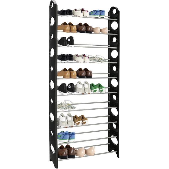Étagère à chaussures avec barres en métal 10 étages En plastique et métal 10 étages [402]