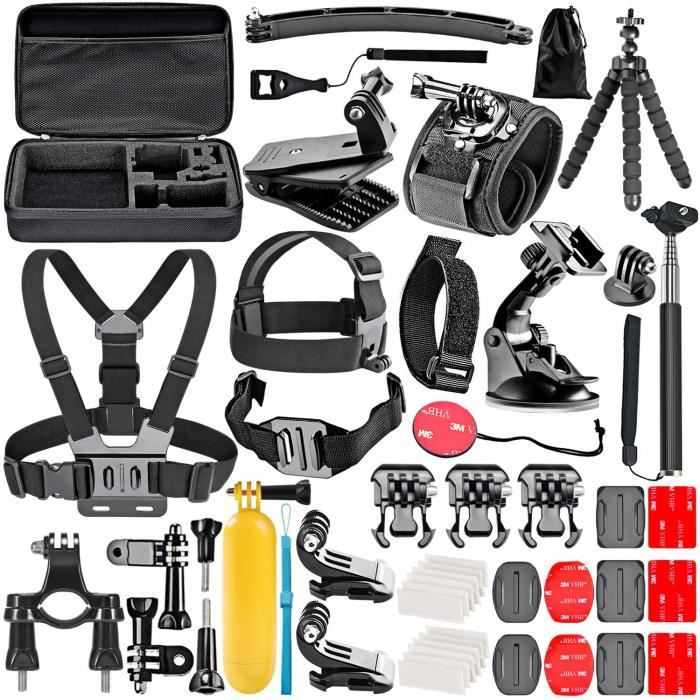 50-en-1 Action Caméra Kit d'Accessoires pour GoPro Hero 8 7 6 5 4 3 2 1, Xiaomi Yi, Nikon et Sony Sport DV et D'autres,Noir Sac