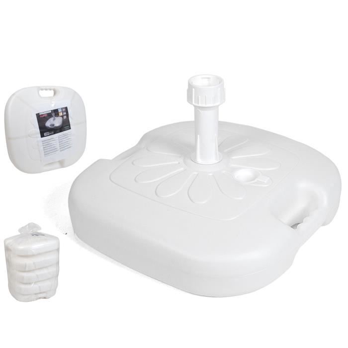 Base pratique pour parasol 45x45x18cm - Remplissable - 16 litres - Blanc - Eté - Soleil - Parasol