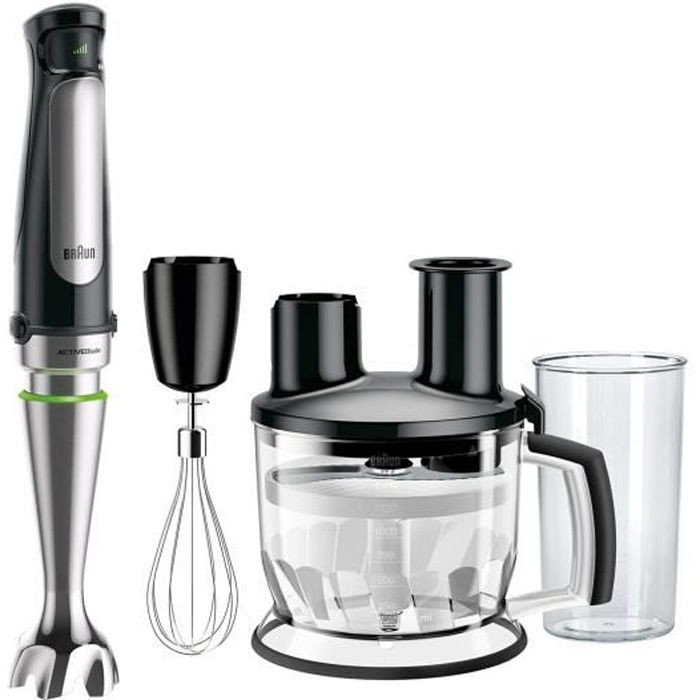 Braun Multiquick 7 MQ 7075X Mixeur plongeant 1000 W avec technologie ActiveBlade, broyeur, fouet et robot de cuisine avec 8 accessoi