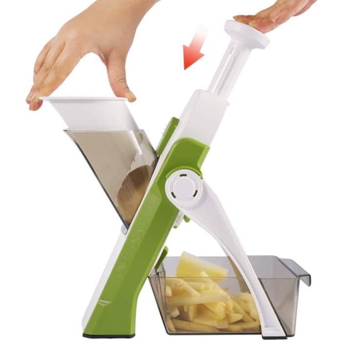 mandoline de cuisine manuelle coupe-légumes multifonction : rondelles, julienne, cubes, frites lame en acier inoxydable oignon,