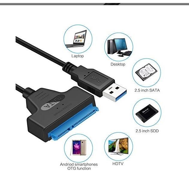 Adaptateur USB 3.0 vers SATA III Disque Dur pour 2.5" SSD/HDD Drives - SATA ver USB 3.0 External Converter et Cable, USB 3.0 pour ss