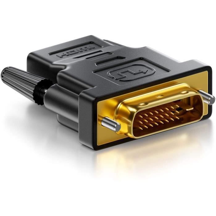 deleyCON Adaptateur HDMI-DVI - HDMI Femelle vers Connecteur DVI-D Mâle (24+1) (19pol) 1080p Full HD 1920x1200 - Noir