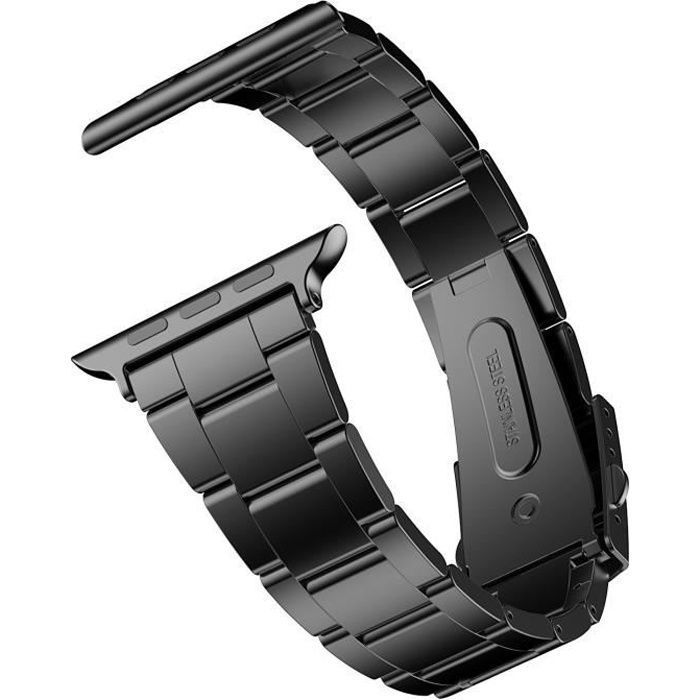 Bracelet de Remplacement - Apple - 42mm/44mm - Acier Inoxydable - Noir - Compatible Series 1-5