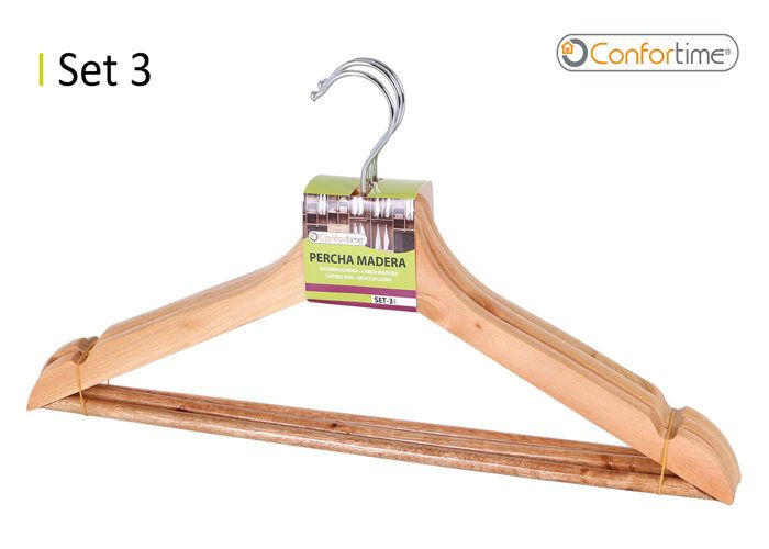 Cintres en Bois - Confortime - 3 Pcs - 43,5x21x1,3 cm - Style Contemporain - Bois Massif