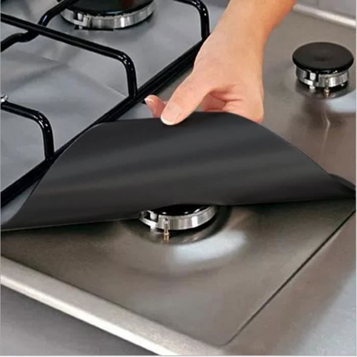 Ensemble de 4 Pièces Plaque de Cuisson à Gaz Protection Anti-adhésif Réutilisable - 27 x 11 x 27 CM - Noir