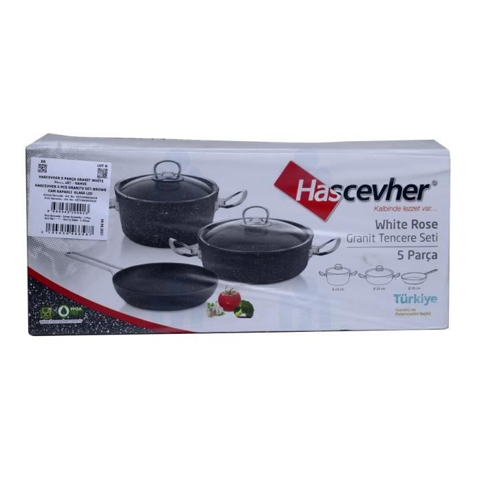 Batterie de cuisine en granit 5pièces 24 26 26cm couvercle marron HASCEVHER