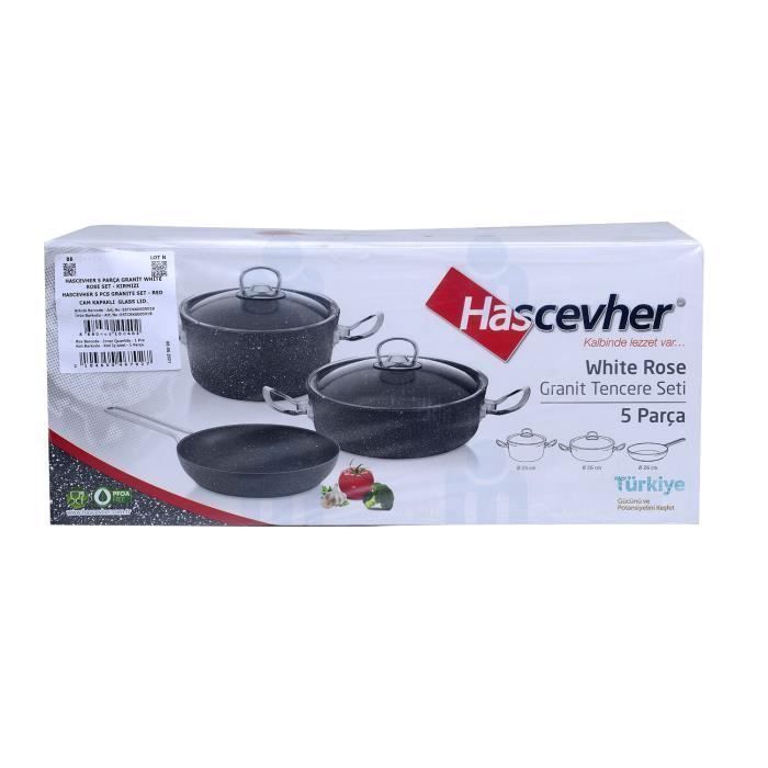 Batterie de cuisine en granit 5pièces 24 26 26cm couvercle rouge HASCEVHER