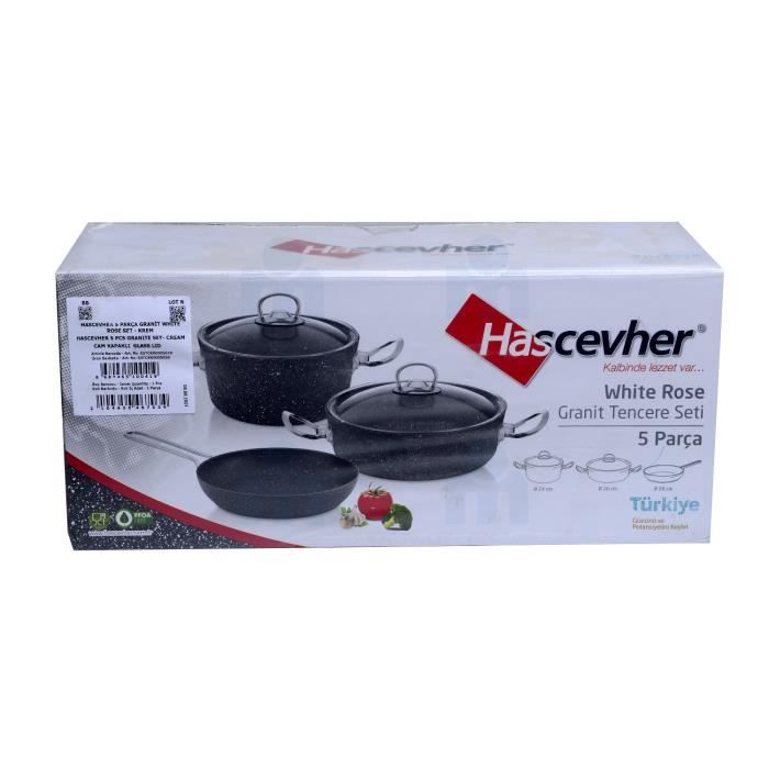 Batterie de cuisine en granit 5pièces 24 26 26cm couvercle cream HASCEVHER
