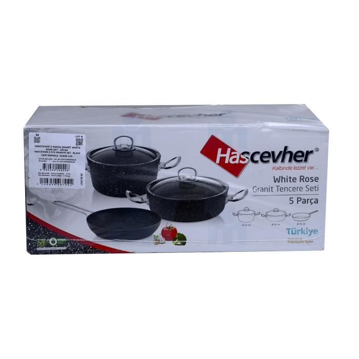 Batterie de cuisine en granit 5pièces 24 26 26cm couvercle noir   HASCEVHER