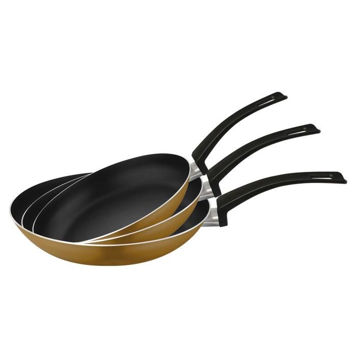 Poêles - Gold1 - Set de 3 - 18, 22 et 26 cm - Revêtement antiadhésif - Couleur Jaune